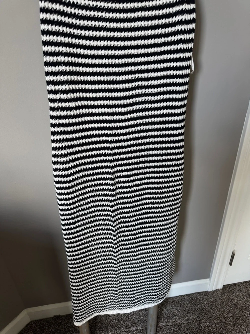 Abercrombie & Fitch Black and White Striped Sleeveless Ribbed crochet Maxi Dress